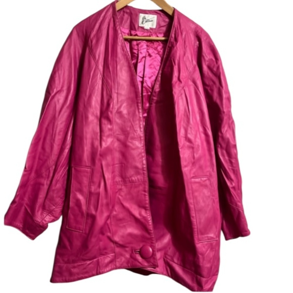 Vintage BETTINA 1980s Pink Leather Jacket Sz 16/36 Women - Picture 2 of 7